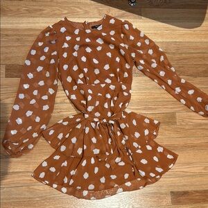 Brown Polka Dot Dress Sheree long sleeves Small